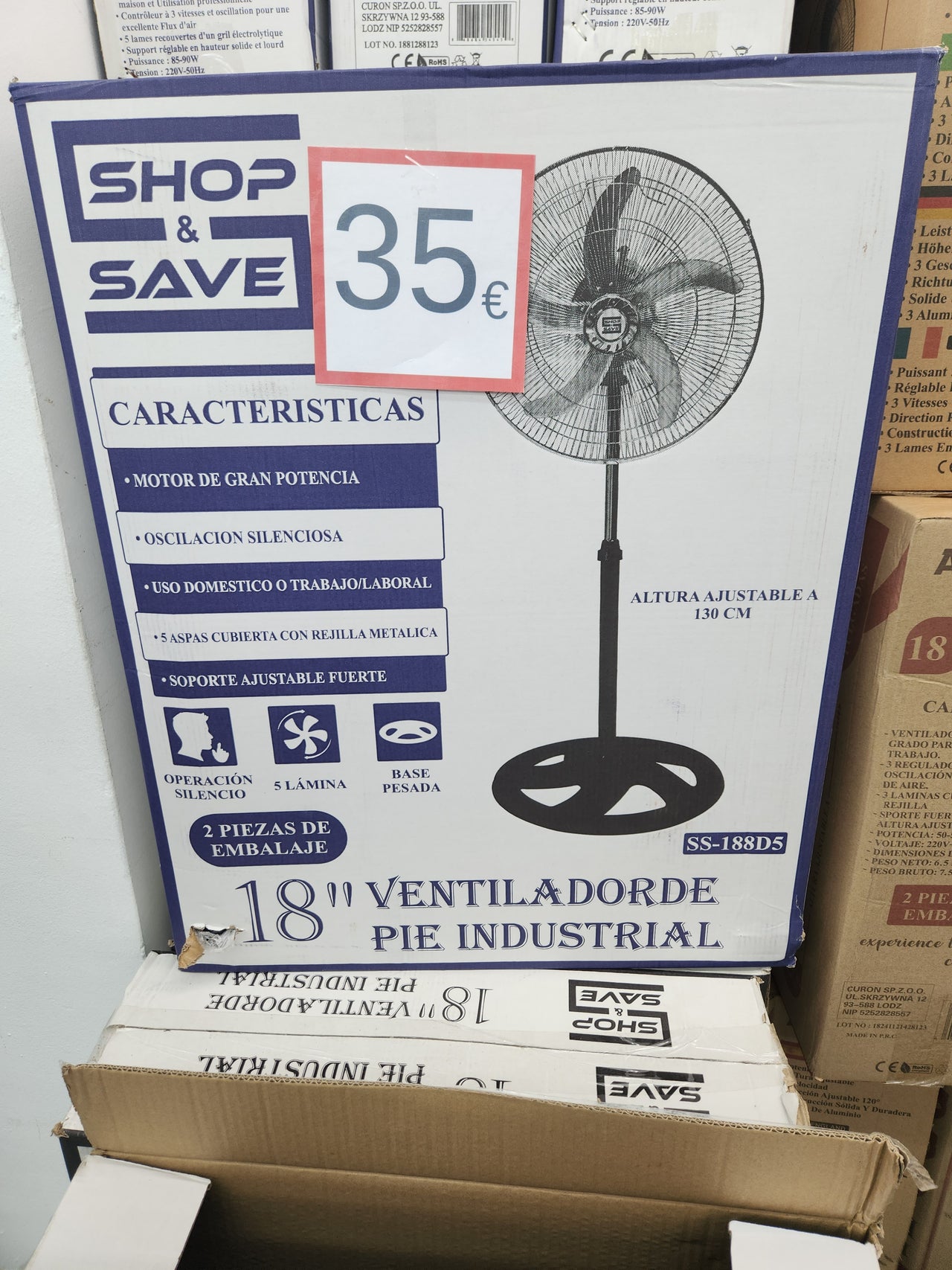 Ventilador de pie industrial 18" ajustable SS-188D5