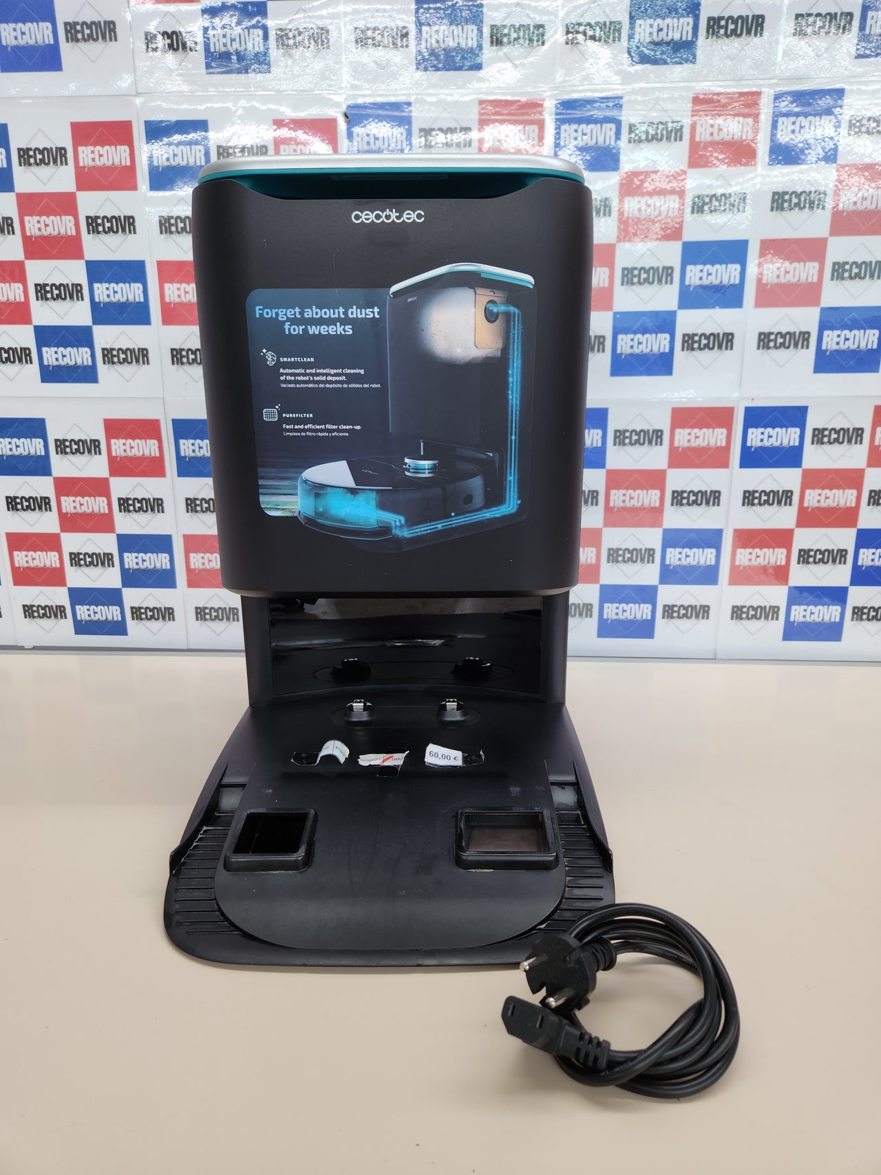 Base Autovaciado 2.5L Conga Home 10000. Vaciado Automático del Robot, Compatible con Las Series 8000 y 9000, Limpieza Higiénica, Limpieza de Filtro,  Cecotec