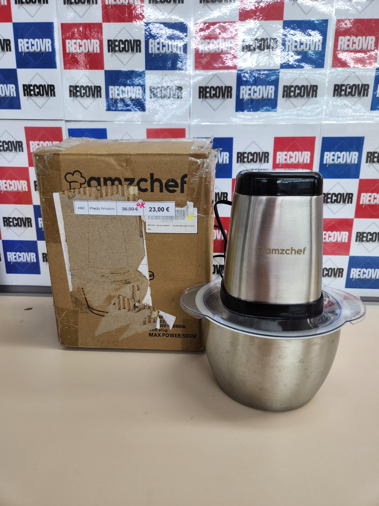 Picadora Eléctrica 500W, 1,5L AMZCHEF  Acero Inox