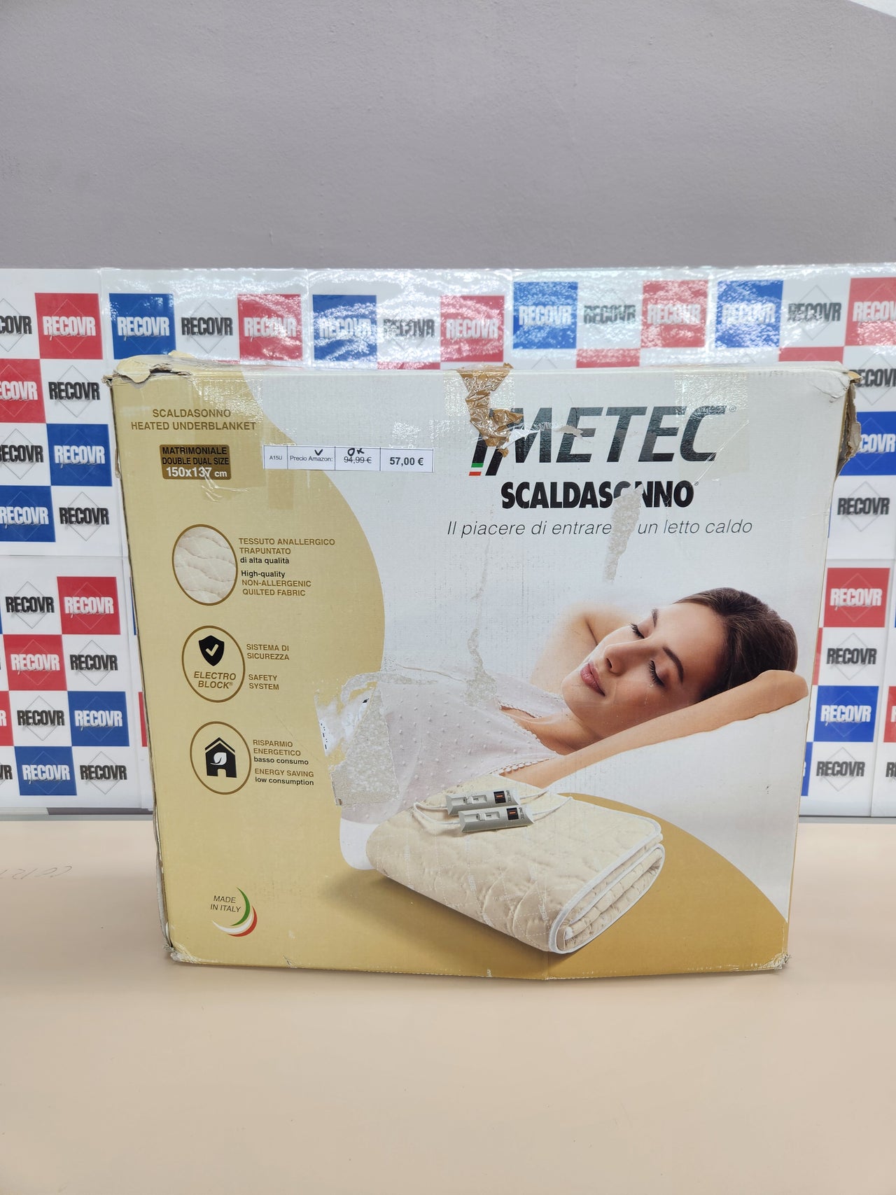 Imetec Calientacamas Matrimonial, 150 x 137 cm, 2 Mandos con 2 Niveles de Temperaturas, Tejido Acolchado, Lavable a Mano y en Lavadora a 30°, Sistema de Protección